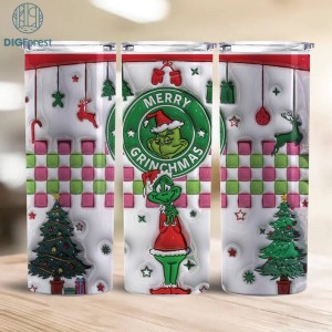 3D Inflated Puffy Merry Grinchmas Tumbler Wrap, Christmas Design, Grinchmas Tumbler Design Skinny Tumbler 20oz, Digital Download