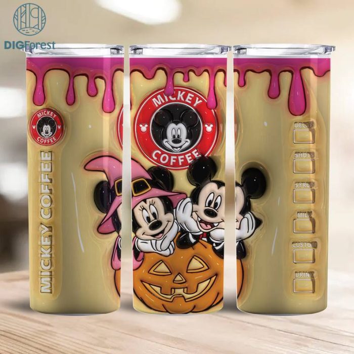 Horror Halloween Tumbler Design Skinny Tumbler 20oz, 3D Inflated Puffy Disney Mickey And Minnie Tumbler Wrap Halloween, Halloween Design