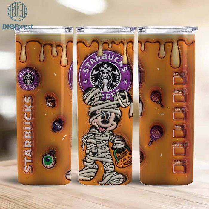 3D Inflated Puffy Disney Mickey Starbucks Coffee Tumbler Wrap Halloween, Horror Halloween Tumbler Design Skinny Tumbler 20oz, Halloween Design