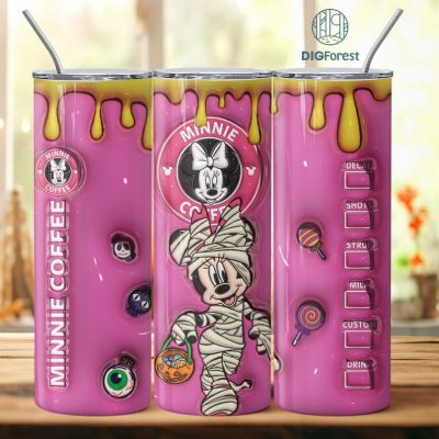 3D Inflated Puffy Disney Minnie Star Coffee Tumbler Wrap Halloween, Horror Halloween Tumbler Design Skinny Tumbler 20oz, Halloween Design 20oz Tumbler