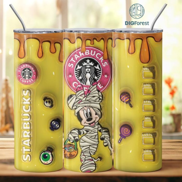 3D Inflated Puffy Minnie Mummy Tumbler Wrap Halloween, Disney Horror Halloween Tumbler Design Skinny Tumbler 20oz, Halloween Design