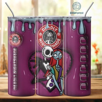 3D Inflated Puffy Jack And Sally Star Coffee Tumbler Wrap Halloween, Horror Halloween Tumbler Design Skinny Tumbler 20oz, Halloween Design