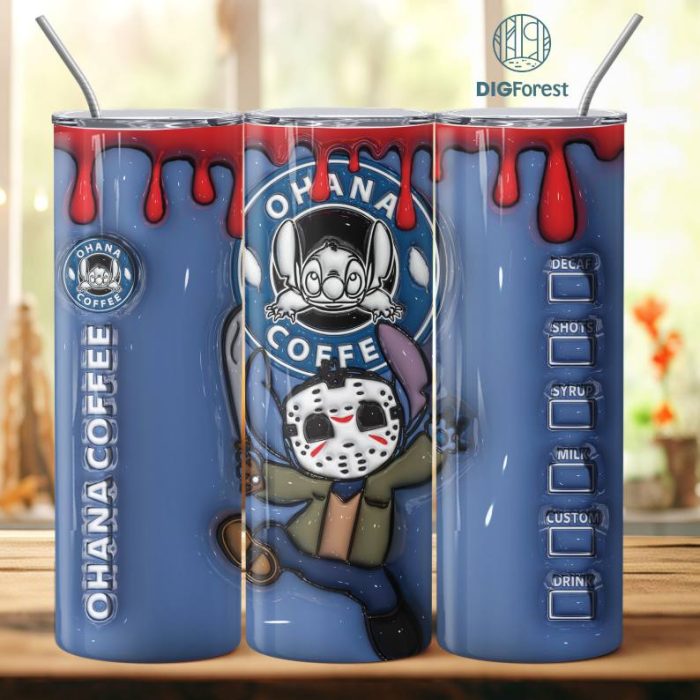 3D Inflated Puffy Disney Stitch Jason Tumbler Wrap Halloween, Horror Halloween Tumbler Design Skinny Tumbler 20oz, Halloween Design