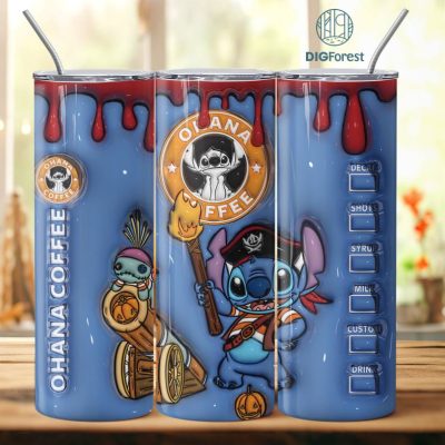 3D Inflated Puffy Disney Stitch Tumbler Wrap Halloween, Horror Halloween Tumbler Design Skinny Tumbler 20oz, Halloween Design