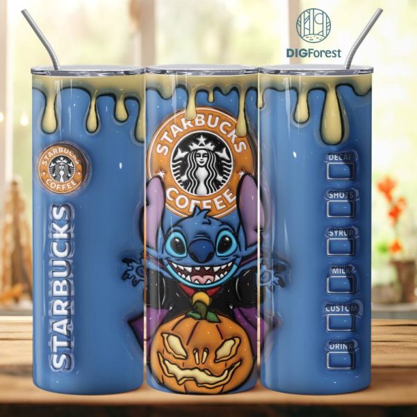 3D Inflated Puffy Disney Stitch Star Coffee Tumbler Wrap Halloween, Horror Halloween Tumbler Design Skinny Tumbler 20oz, Halloween Design