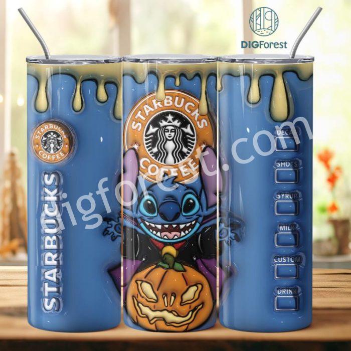 3D Inflated Puffy Disney Stitch Star Coffee Tumbler Wrap Halloween, Horror Halloween Tumbler Design Skinny Tumbler 20oz, Halloween Design