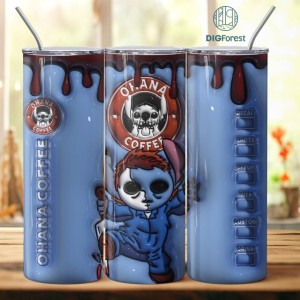 3D Inflated Puffy Disney Stitch Micheal Myers Tumbler Wrap Halloween, Horror Halloween Tumbler Design Skinny Tumbler 20oz, Halloween Design