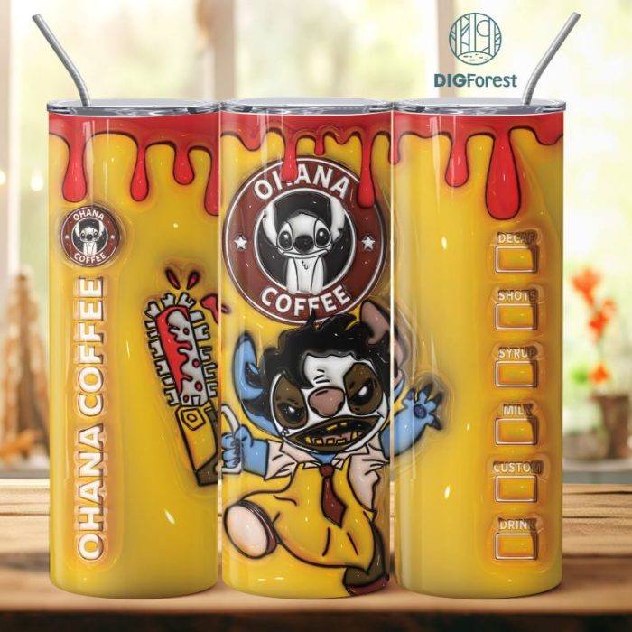 3D Inflated Disney Horror Halloween Tumbler Design Skinny Tumbler 20oz, Puffy Stitch Horror Character Tumbler Wrap Halloween, Halloween Design