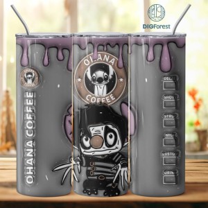 3D Inflated Puffy Disney Stitch Horror Character Tumbler Wrap Halloween, Horror Halloween Tumbler Design Skinny Tumbler 20oz, Halloween Design