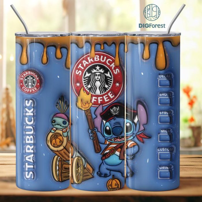 Disney 3D Inflated Puffy Stitch Star Coffee Tumbler Wrap Halloween, Horror Halloween Tumbler Design Skinny Tumbler 20oz, Halloween Design