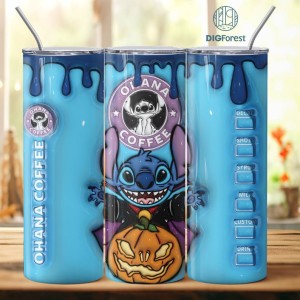 3D Inflated Puffy Stitch Star Coffee Tumbler Wrap Halloween, Disney Horror Halloween Tumbler Design Skinny Tumbler 20oz, Halloween Design