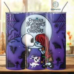 3D Inflated Puffy Jack And Sally Tumbler Wrap Halloween, Horror Halloween Tumbler Design Skinny Tumbler 20oz, Halloween Design 20oz Tumbler