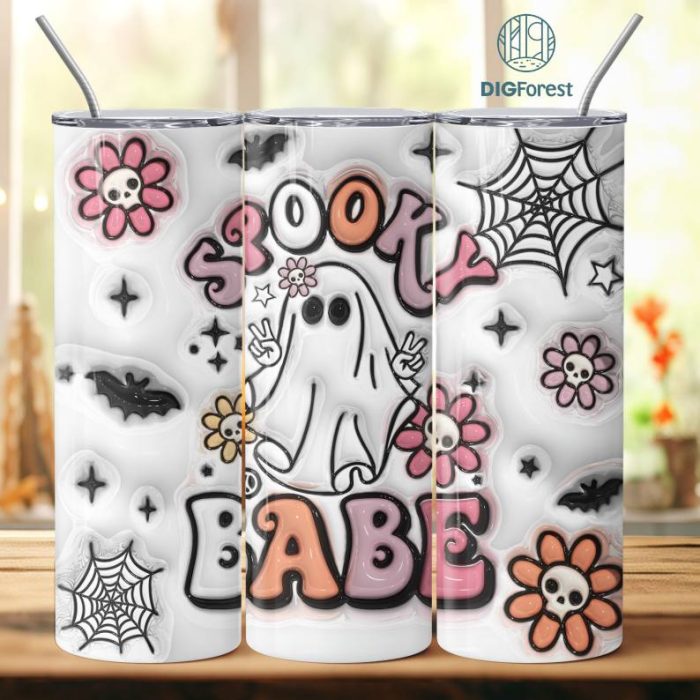 3D Inflated Puffy Spooky Babe Tumbler Wrap Halloween, Horror Halloween Tumbler Design Skinny Tumbler 20oz, Halloween Design 20oz Tumbler