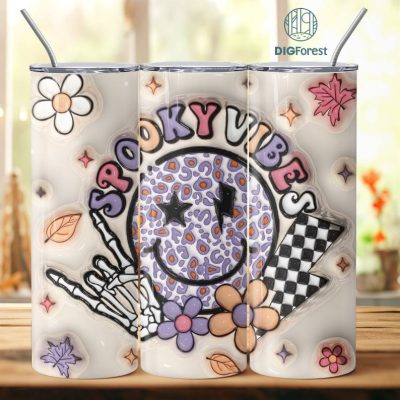 3D Inflated Puffy Spooky Vibes Tumbler Wrap Halloween, Horror Halloween Tumbler Design Skinny Tumbler 20oz, Halloween Design 20oz Tumbler