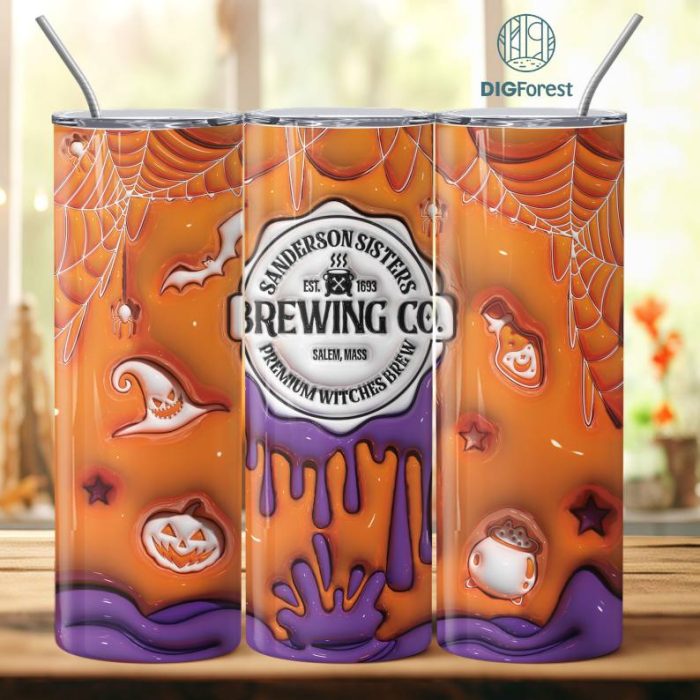 3D Inflated Puffy Hocus Pocus Tumbler Wrap Halloween, Horror Halloween Tumbler Design Skinny Tumbler 20oz, Halloween Design 20oz Skinny Tumbler