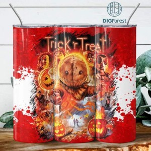 Horror Characters 20oz Skinny Tumbler Wrap Png Sublimation Digital Instant Download, Halloween Movie Tumbler PNG