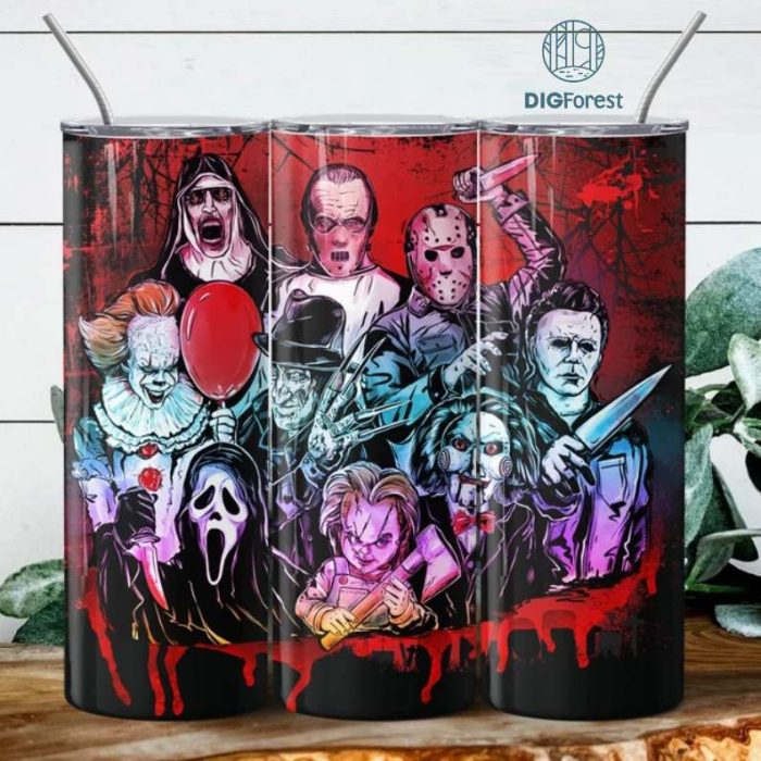 Horror Characters 20oz Skinny Straight & Tapered Designs, Horror Movie Tumbler Designs, Cartoon Character Tumbler Wrap PNG, Digital download