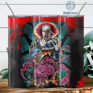 Halloween Clown, We All Float Down Here, 20oz Skinny Tumbler Sublimation Designs for Straight&Tapered, Tumbler PNG Files, Design 2022