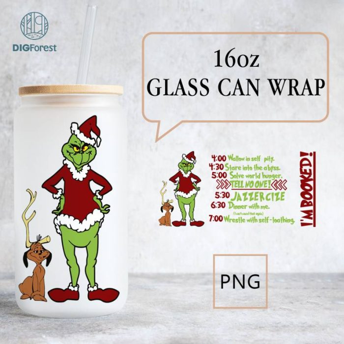 Merry Grinchmas 16oz Libbey Glass Can Wrap Design Sublimation File | The Grinch Coffee Tumbler Wrap PNG | Grinch My Day Glass Can Wrap