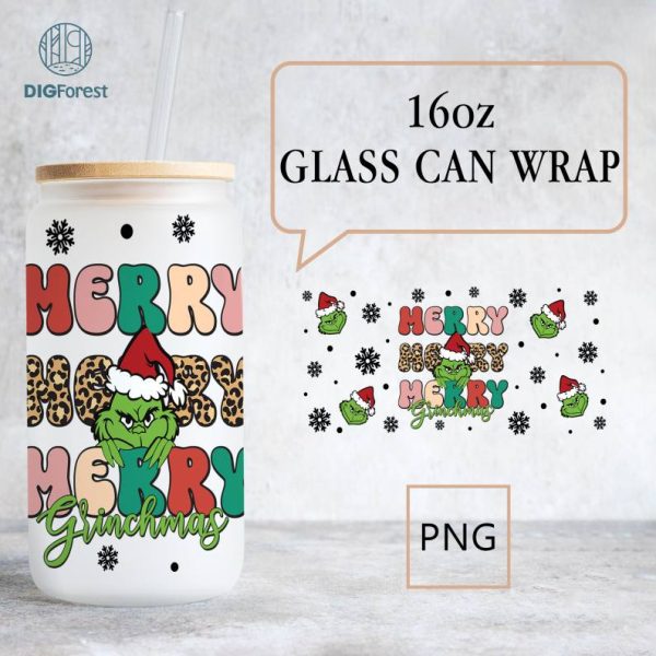 The Grinch Coffee Tumbler Wrap PNG | Grinch My Day Glass Can Wrap | Merry Grinchmas 16oz Libbey Glass Can Wrap Design Sublimation PNG
