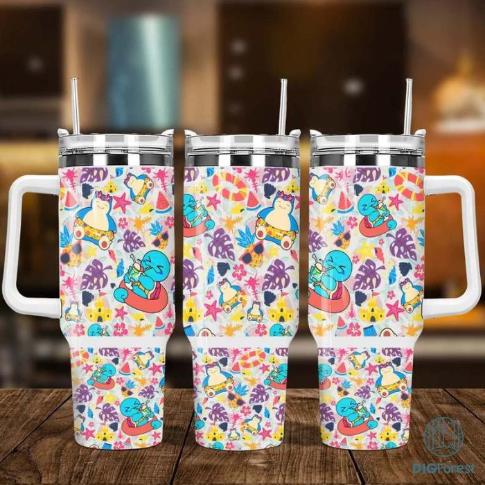 Snorlax Squirtle Pokemon 40oz 2 piece Tumbler Wrap, 40oz Sublimation Design, Seamless 40oz Tumbler Wrap, Sublimation Downloads PNG