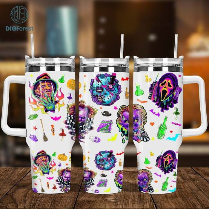 Horror Characters 2 pieces 40oz Tumbler Png, Horror Halloween Tumbler 40oz Png Sublimation Designs, Movies Characters 40oz Tumbler Wrap Png