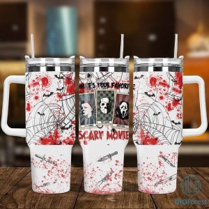 Scary movie Halloween 40oz Tumbler Sublimation Design, Witch Villains Tumbler With Handle Wrap Png, Tumbler Sublimation Design