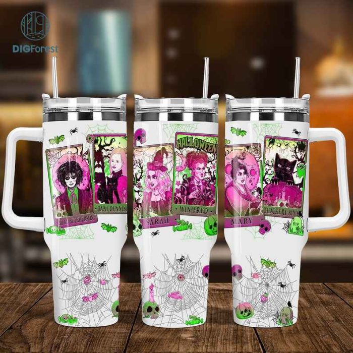 Hocus Pocus Tarot Card 40oz Skinny Tumbler Wrap PNG, Hocus Pocus Halloween Tumbler Png