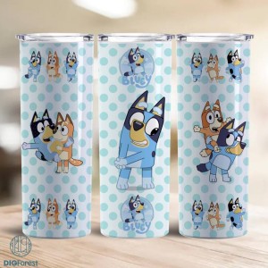 Cartoons Characters 20oz Skinny Tumbler, Bluey And Bingo Tumbler Wrap Png, Instant Download 20oz Tumbler PNG Wraps Design, Blue Dog Family PNG