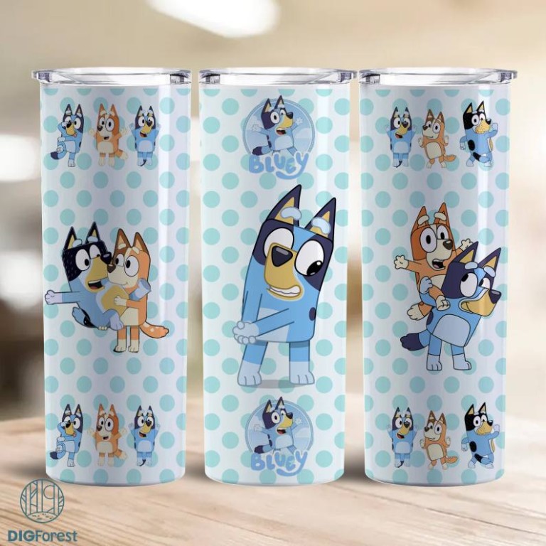 Cartoons Characters 20oz Skinny Tumbler, Bluey And Bingo Tumbler Wrap ...