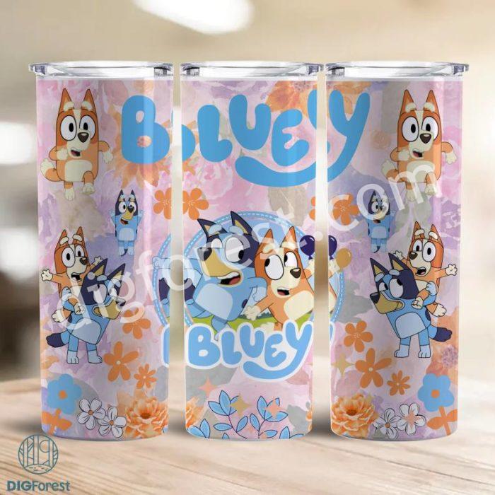 20oz Skinny Tumbler Bluey And Bingo Floral Sublimation Design, Bluey Friend Skinny Tumbler Png, Cartoons Characters 20oz Skinny Tumbler