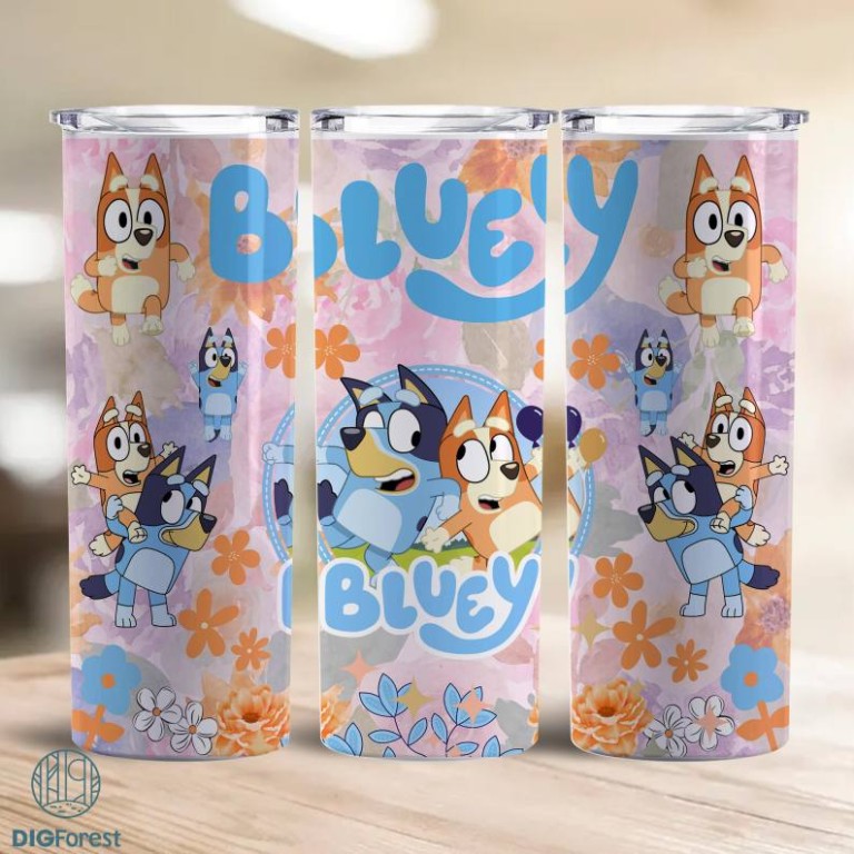 20oz Skinny Tumbler Bluey And Bingo Floral Sublimation Design, Bluey ...