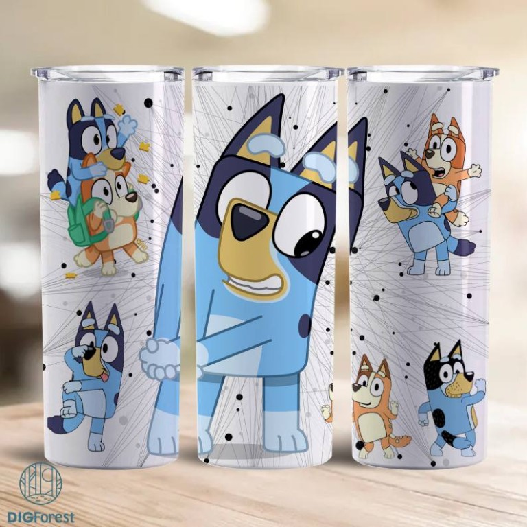 Cartoons Characters Skinny Tumbler 20oz, Bluey Tumbler Wrap Png, 20oz ...