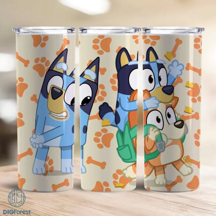 Cartoons Characters 20oz Skinny Tumbler, Bluey Tumbler Wrap Png, 20oz Tumbler Png Sublimation Design, Digital Designs Template File