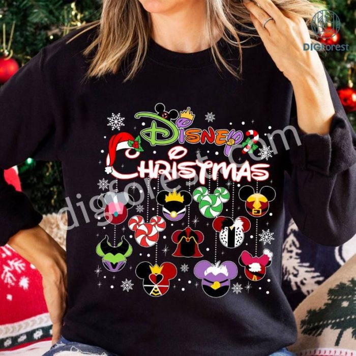 Disney Mickey Villains Ornaments Christmas Shirt, Disneyland Christmas PNG, Mickey Ear Xmas Shirt, mickey's very merry christmas party 2023