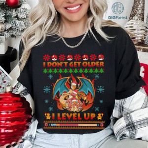 Pikachu Charizard I Don't Get Older I Level Up Ugly Sweater PNG, Pocket Monster Ugly Christmas Shirt, Anime Xmas Gifts, Christmas Party