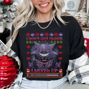 Pikachu Gengar I Don't Get Older I Level Up Ugly Sweater Shirt, Pocket Monster Ugly Christmas PNG, Anime Xmas Gifts, Christmas Party