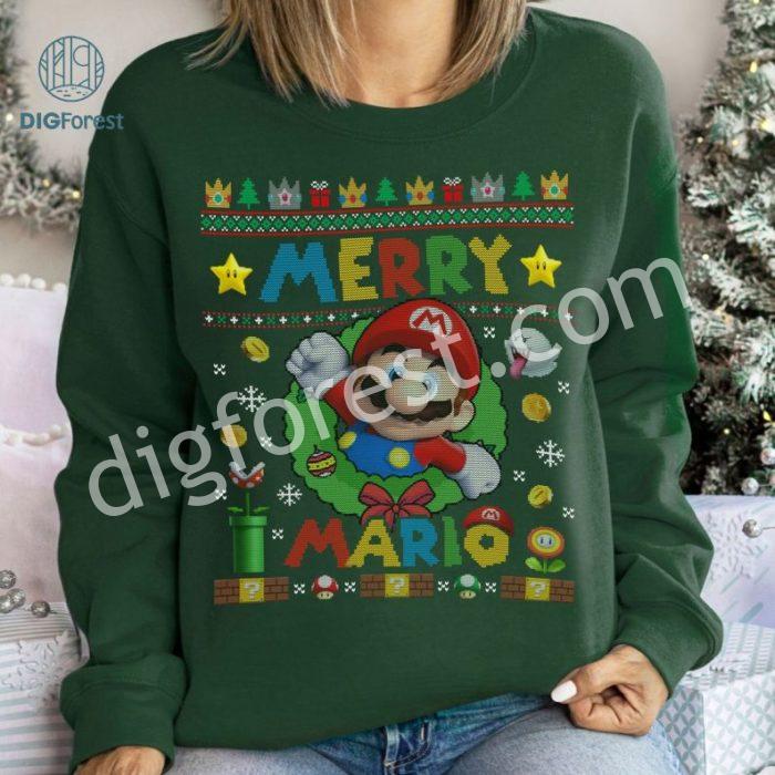 Super Mario Ugly Christmas Sweater, Mario Merry Christmas PNG, Mario Christmas Sweatshirt, Mario Birthday Shirt, Game Gamer Gifts