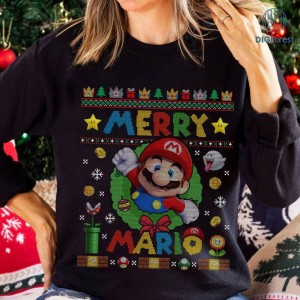 Super Mario Ugly Christmas Sweater, Mario Merry Christmas PNG, Mario Christmas Sweatshirt, Mario Birthday Shirt, Game Gamer Gifts
