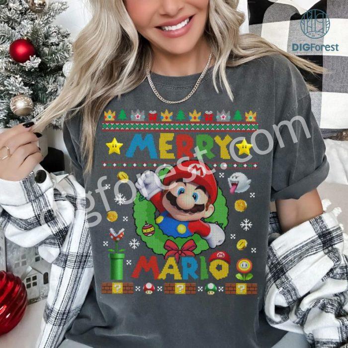 Super Mario Ugly Christmas Sweater, Mario Merry Christmas PNG, Mario Christmas Sweatshirt, Mario Birthday Shirt, Game Gamer Gifts