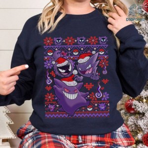 Gengar Ugly Christmas Sweater, Gengar Sweatshirt Gastly Haunter Gengar PNG, Ghost Gengar Shirt, Anime Christmas Sweatshirt, Christmas Gift