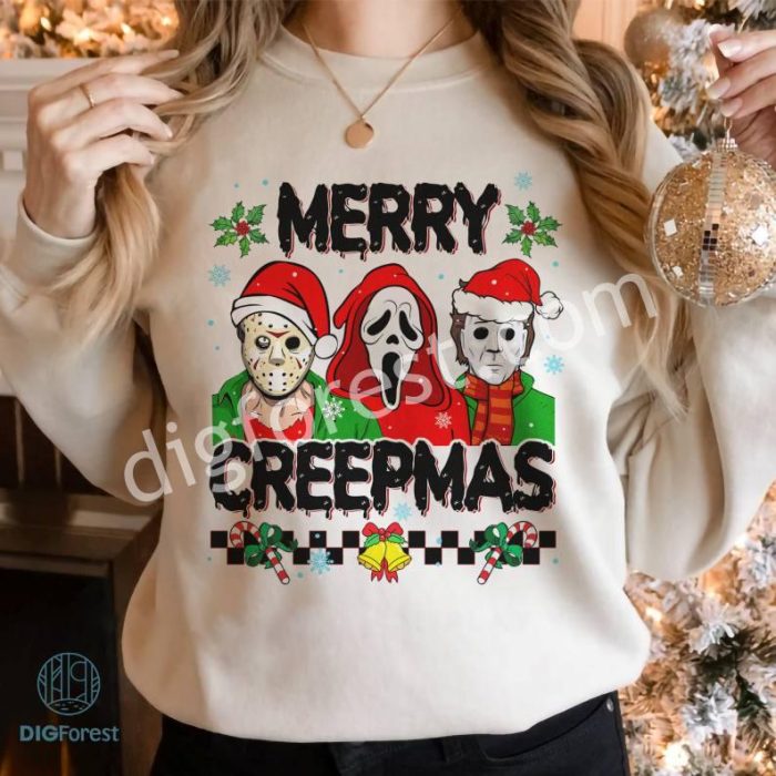 Horror Characters Merry Creepmas Png, Horror Movie Xmas Shirt, Horror Killers, Xmas 2023, Scary Movie Png, Christmas Gifts , Sublimation Designs