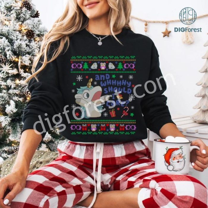 Bluey Unicorn Why Should I Care Christmas Shirt | Bluey Ugly Christmas Sweatshirt | Muffin Heeler Xmas Png | Bluey Family Digital Download