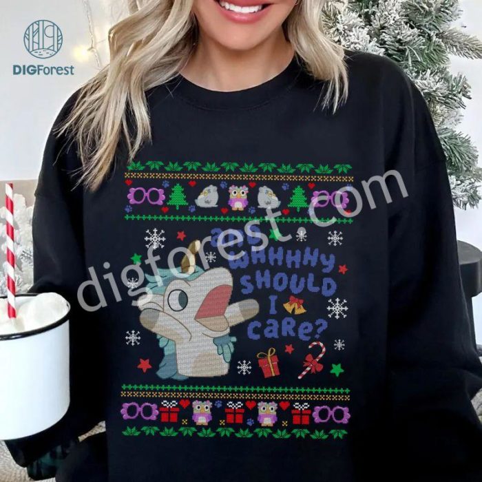 Bluey Unicorn Why Should I Care Christmas Shirt | Bluey Ugly Christmas Sweatshirt | Muffin Heeler Xmas Png | Bluey Family Digital Download