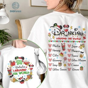 Drinking Around The World Christmas Shirt | Mickey And Friends Epcot Food and Wine Shirt | Mickey Very Merry Christmas Shirt