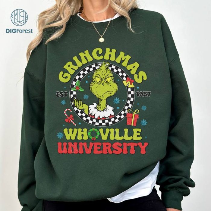 Whoville University Est 1957 Png, Grinch Hand Christmas Shirt, Grinchmas Whoville University Png, Grinchmas Sweatshirt