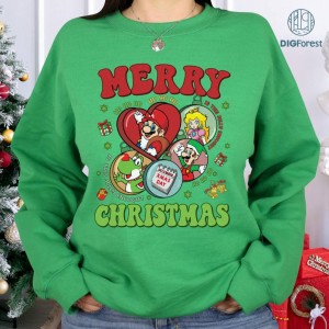 Super Mario Merry Christmas PNG, Vintage Super Mario Bros Christmas Sweatshirt, Christmas Gamer Shirt, Merry Christmas 2023