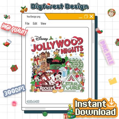 Disney Jollywood Nights Christmas PNG – Mickey & Friends Studios Holiday Design, Instant Digital Download