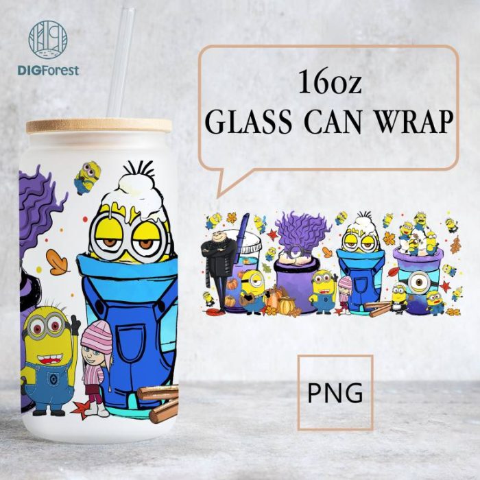 Minion Cartoon Minions Gru 16oz Glass Can | Minions Tumbler Design PNG | Instant Digital Download | Minions Glass Can Wrap | Minions Png
