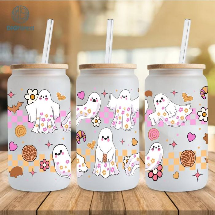 Conchita Ghost Png, Spooky Conchas 16oz Libbey Glass Can Wrap, Mexican Pan Dulce Ghost PNG, Halloween Pan Dulce Glass Can Conchas Mexicanas